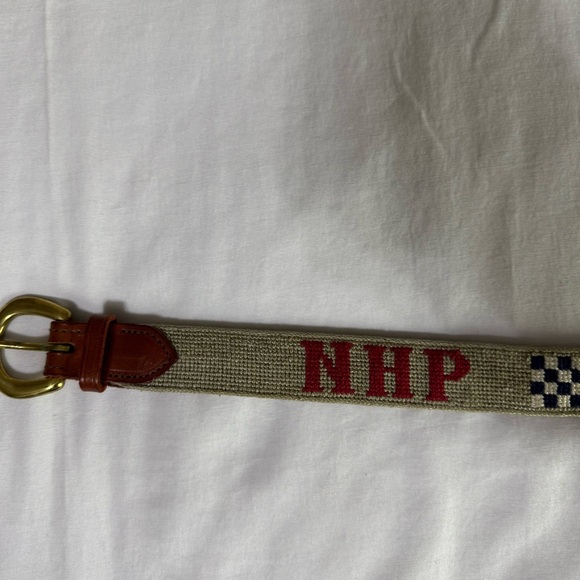 Hand Stitched Needlepoint & Leather  NAUTICAL FLAGS Size 29 Beige Initials NHP - Picture 4 of 4